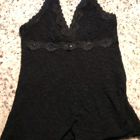 Rampage Black Lace Halter Top with Black Sequin Trim Detail Double Lined Large - Picture 4 of 15
